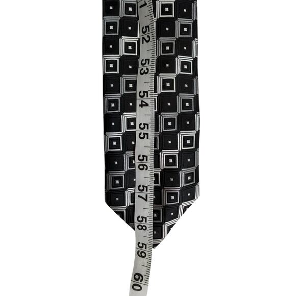 VTG Croft & Barrow Necktie Black Gray Geometric Square All Over Print Mens Tie - Picture 7 of 8